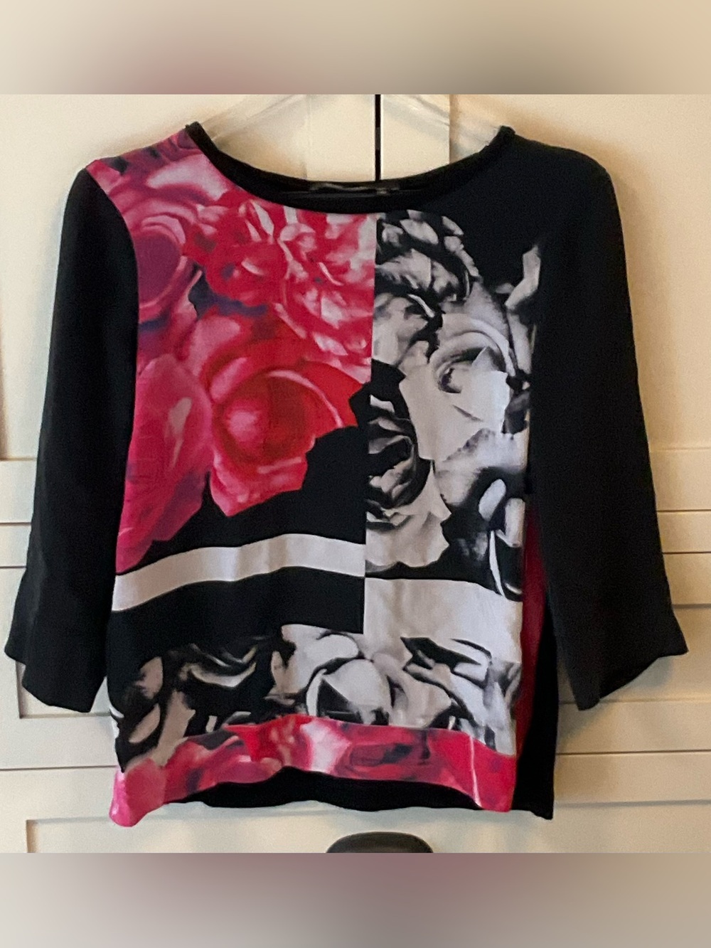 Marc Aurel Floral Print Black & Pink Women’s Top